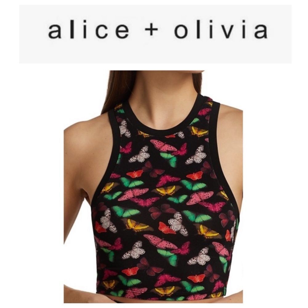 LAST CHANCE ALICE+OLIVIA butterfly printed racer crop top - Picture 6 of 8